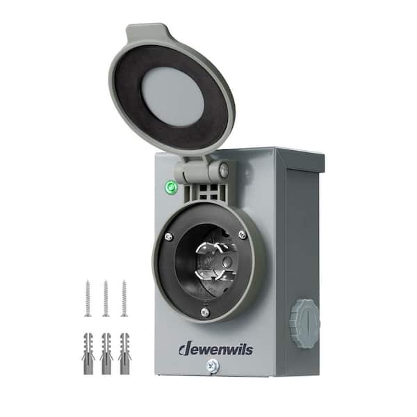 30 Amp Power Inlet Box 125/250-Volt 60Hz Backyard L14-30P Waterproof Outlet Industrial Grade Grounding Heavy Duty, Gray