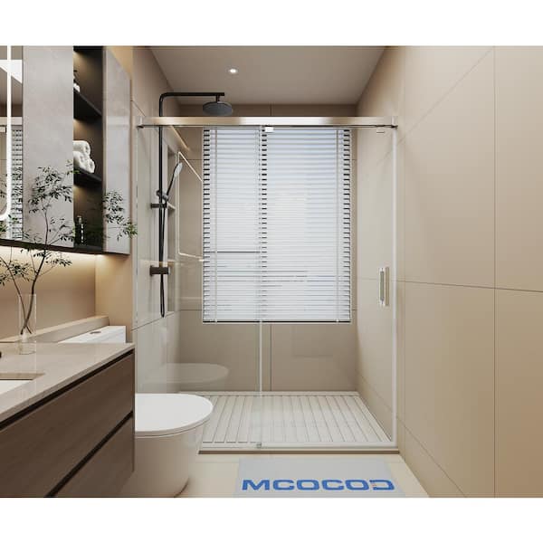 Mcocod 48 In W X 76 In H Single Sliding Frameless Soft Close Shower Door In Brushed Nickel 5850