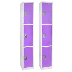 629-Series 72 in. H 3-Tier Steel Key Lock Storage Locker Free Standing Cabinets for Home, School, Gym in Purple (2-Pack)