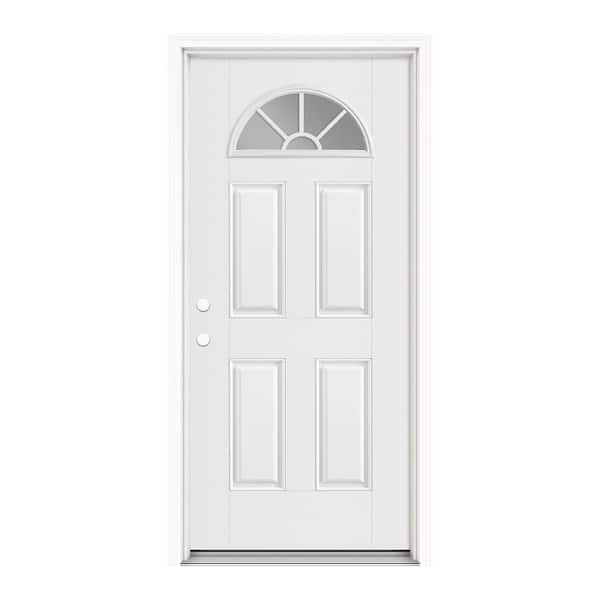 36 in. x 80 in. Clear Fan Lite Right-Hand Inswing Primed White Fiberglass Prehung Front Door with Brickmold