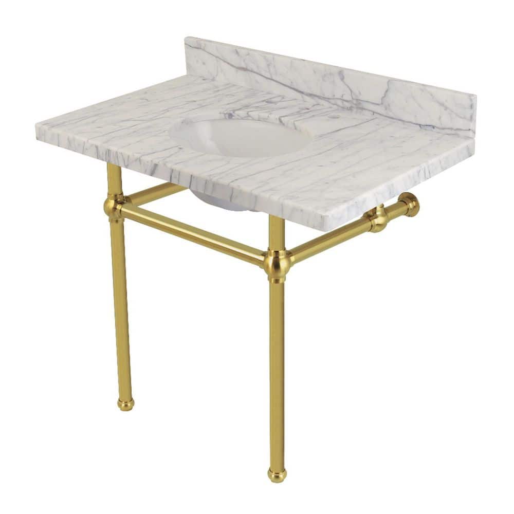Templeton 36 in. x 22 in. Console Sink Carrara Marble Vanity with Legs in Brushed Brass price history on PriceWatchPro