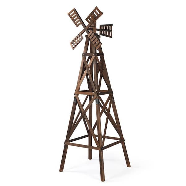 84 in. H Wood Tan Garden Windmill Outdoor Decoration