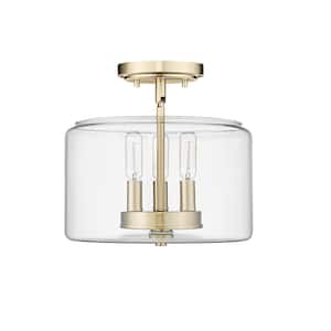 Asheville 11 in. 3-Light Modern Gold Semi-Flush Clear