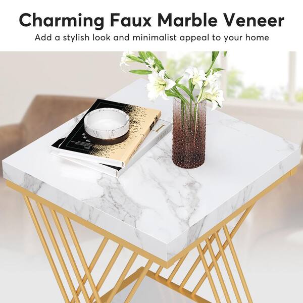 BYBLIGHT Kerlin 19.7 in. 2 PCS White & Gold Square Faux