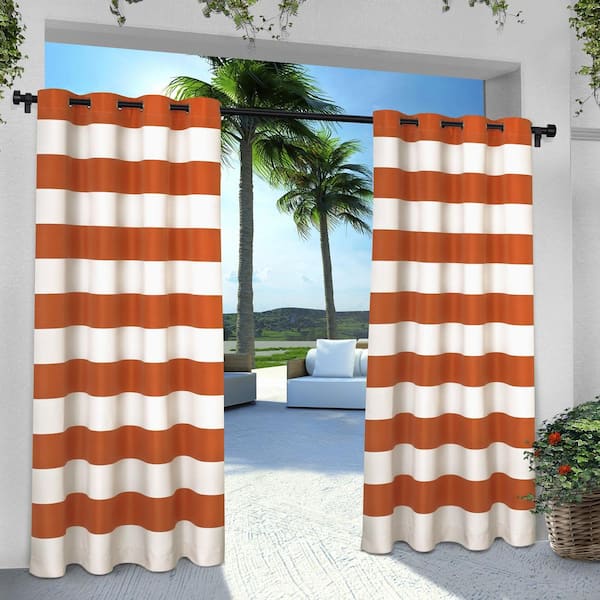 EXCLUSIVE HOME Cabana Stripe Mecca Orange Stripe Light Filtering Grommet Top Indoor/Outdoor Curtain, 54 in. W x 96 in. L (Set of 2)
