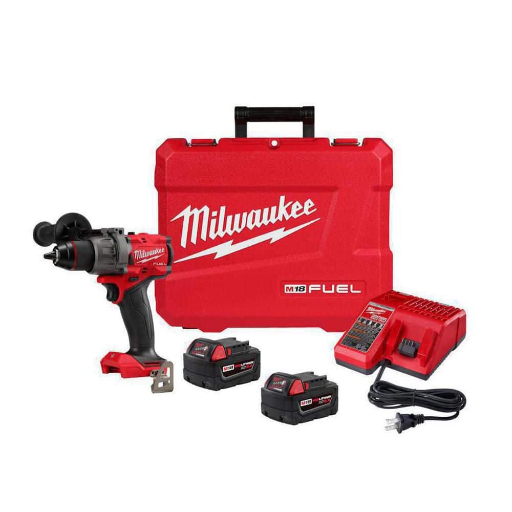 Milwaukee M18 FUEL 18V Lithium-Ion Brushless Cordless 1/2 in. Hammer Drill Driver Kit with Two 5.0 Ah Batteries and Hard Case 2904-22 - The Home Depot