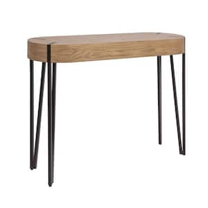 The Astoria Collection 42 in. Natural and Brown Oval Wood Console Table with Metal Hairpin Legs
