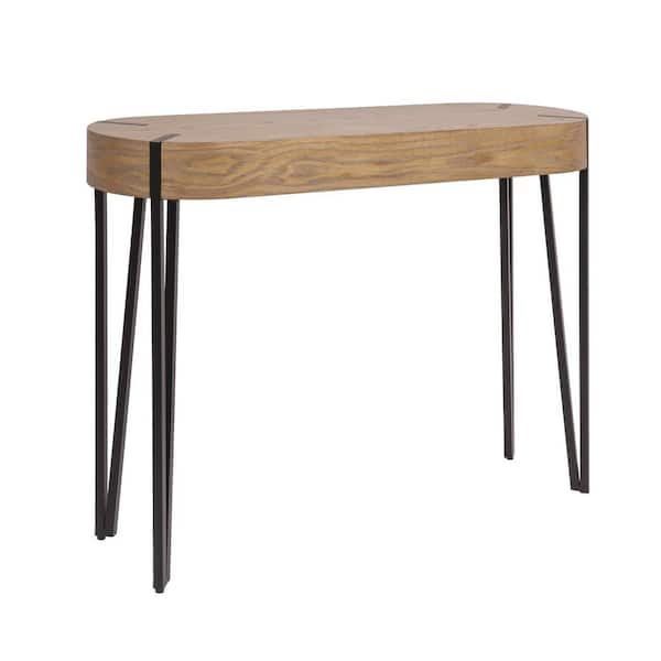 Storied Home The Astoria Collection 42 in. Natural and Brown Oval Wood Console Table with Metal Hairpin Legs