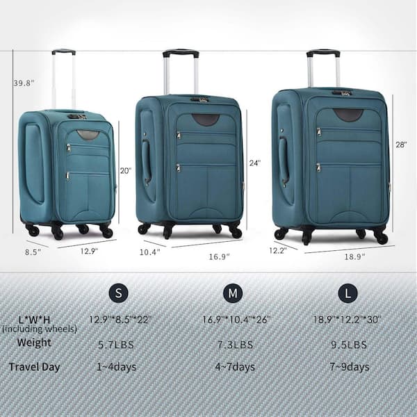 3-Piece Green Upright Spinner Softshell Lightweight Luggage Set