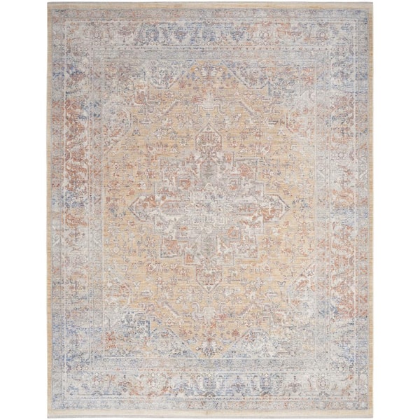 Nourison Timeless Classics Grey Gold 9 ft. x 11 ft. Center medallion Traditional Area Rug