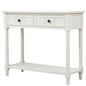 35.43 in. Ivory Rectangle Wood Console Table with Two Drawers and Bottom Shelf Ivory White