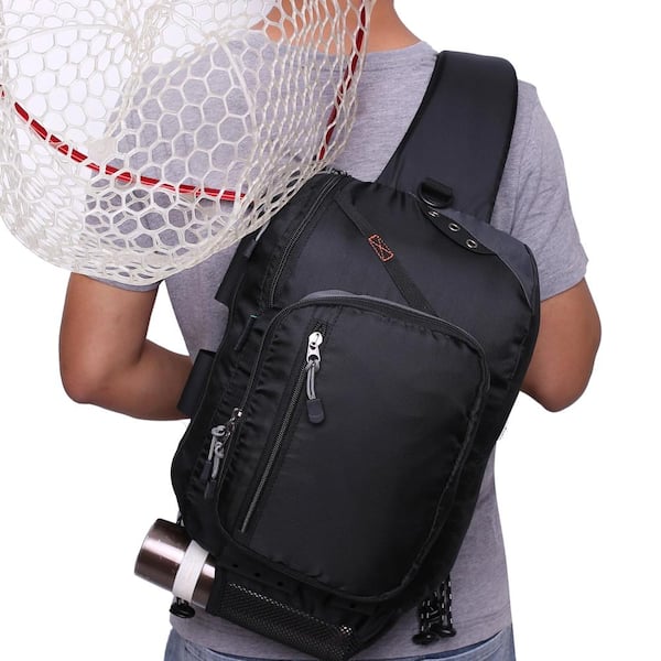 Fly Fishing Sling Packs Fishing Tackle Storage Shoulder Bag-Black