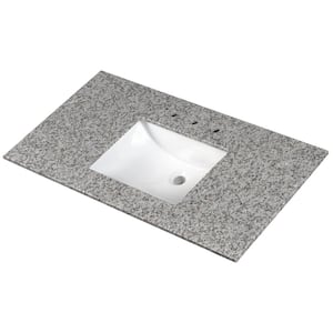 Argento Grigio 49 in. W x 22 in. D Granite Vanity Top in Gray with White Rectangle Single Sink