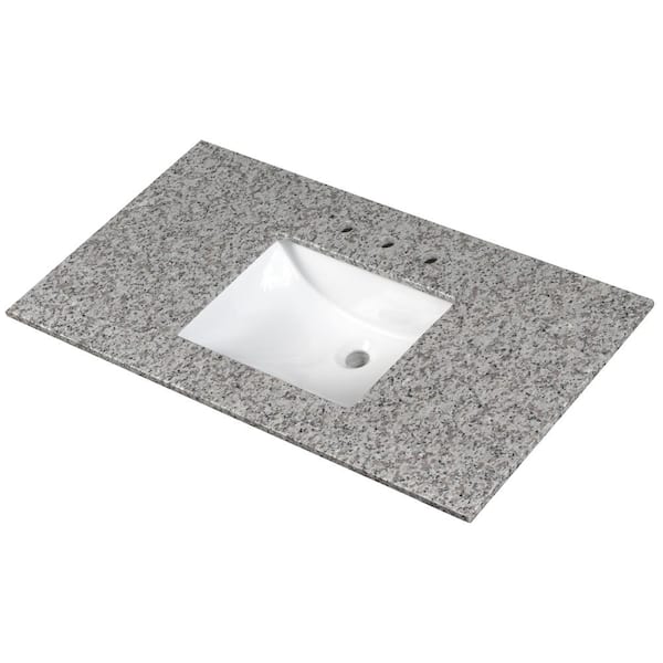Valento Gray 49 in. W x 22 in. D Granite Vanity Top in Gray with White Rectangle Single Sink