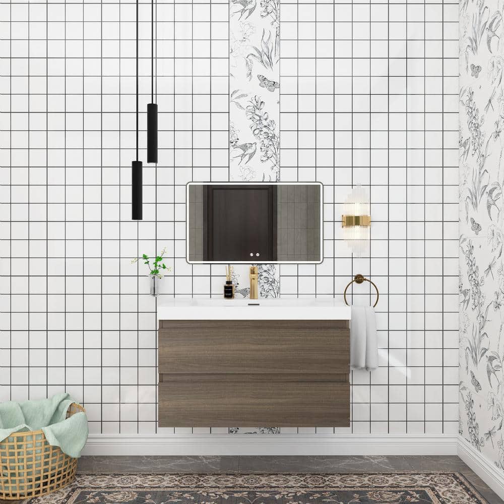 36 in. W. x 20 in. D Single Sink Wall-Mounted Bathroom Vanity in Ash Grey w