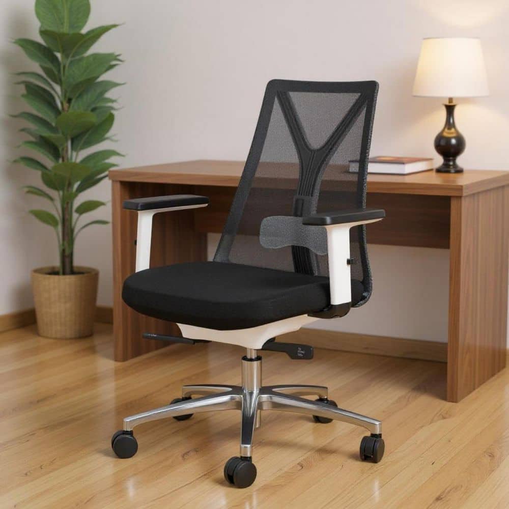 Fabric Ergonomic Chair in Silver, White, Black with Adjustable Arms
