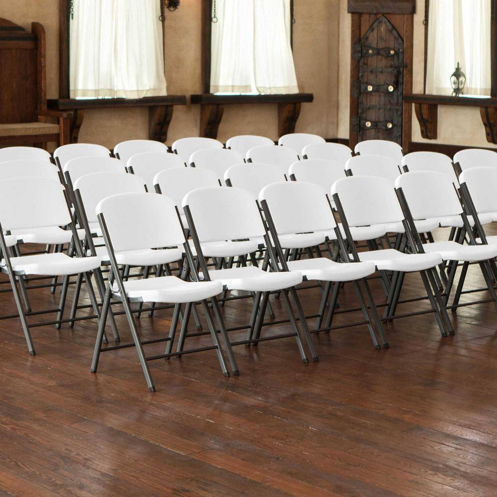 White Granite Plastic and Steel Folding Chairs, Set of 6