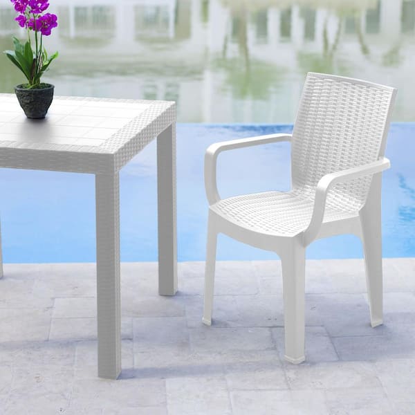 Inval White 7-Piece Resin Rectangular Indoor and Outdoor Dining Set