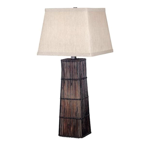 Kenroy Home Wakefield 32 in. Dark Rattan Table Lamp with Night Light in Base