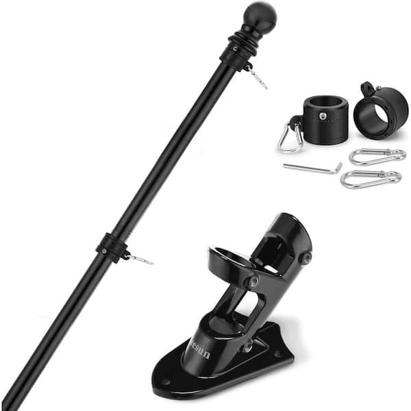 6FT Adjustable Aluminum Flag Pole Kit for 3x5 Flags with Wall Mount Bracket Tangle-Free Design Black