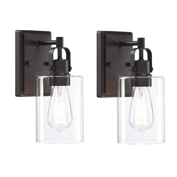 Logmey 4.7 In. Set Of 2 Black Outdoor Wall Sconces Lights With Clear ...