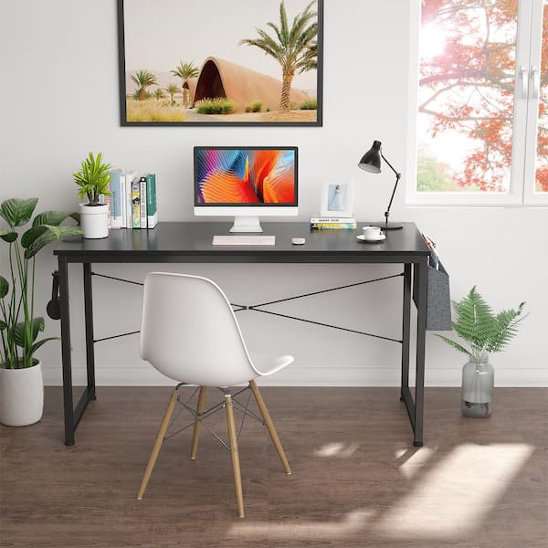 Magic Home 47.2 in. W Rectangular Black MDF Desktop Solid Steel Frame Writing Desk Extra Large Double Workstation Desk