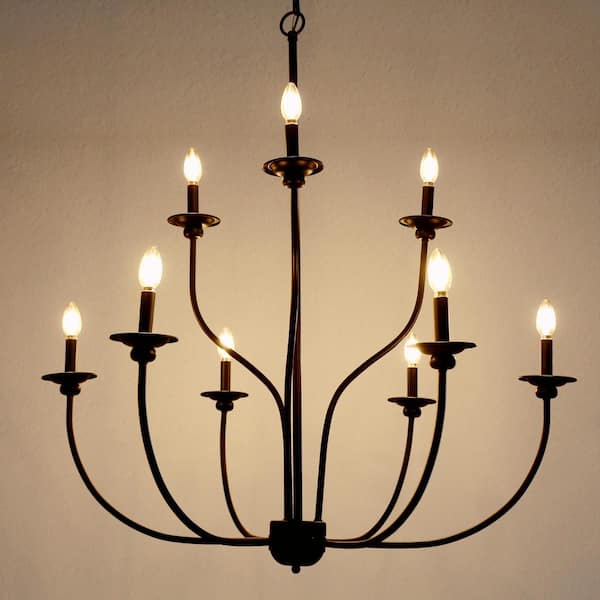 LNC 39.4 in. Black Tiered Candlestick Chandelier Modern 9-Light