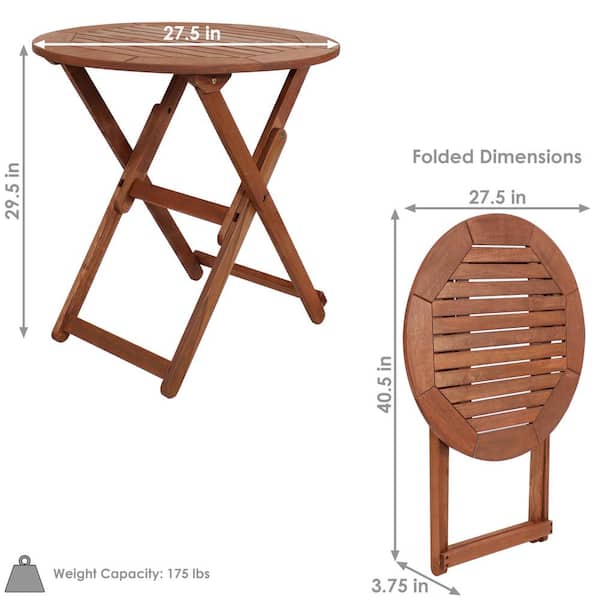 Sunnydaze Indoor/Outdoor Chestnut Wood Folding Round Patio Tall Bar Height  Table - 28 - Brown