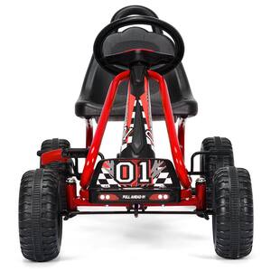 7 in. Red 4-Wheel Kids Pedal Powered Ride On Go Kart with Adjustable Seat and Handbrake