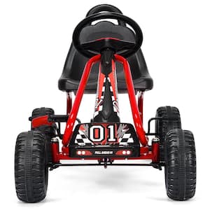 7 in. Red 4-Wheel Kids Pedal Powered Ride On Go Kart with Adjustable Seat and Handbrake