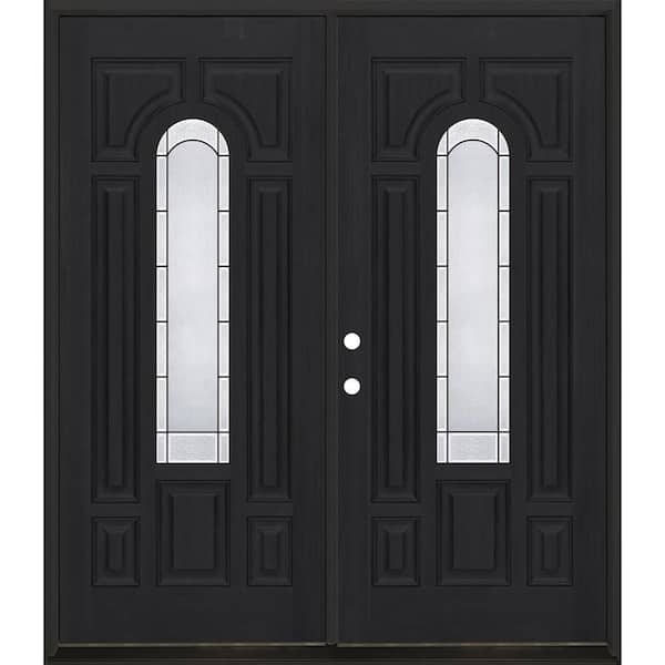 Regency 72 in. x 80 in. CenterLite Empire Deco Glass RHIS Onyx Fiberglass Double Prehung Front Door with 4-9/16 Jamb