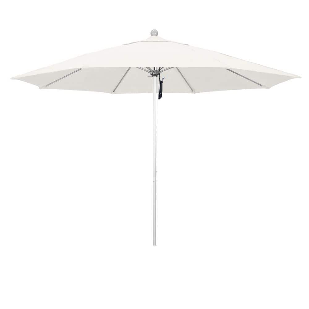 11 ft. Silver Anodized Aluminum Market Patio Umbrella with Fiberglass Ribs Pulley Lift in Natural Sunbrella price history on PriceWatchPro