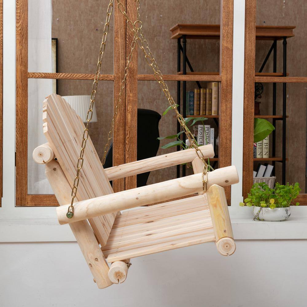 Unfinished Natural Wood 4-Foot 2-Seater Porch Swing with Chains