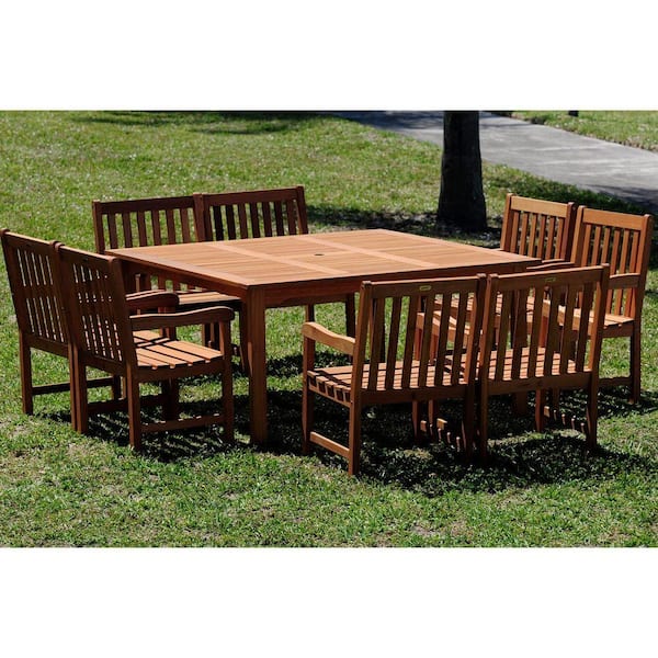 Milano Deluxe 9-Piece Eucalyptus Wood Square Patio Dining Set