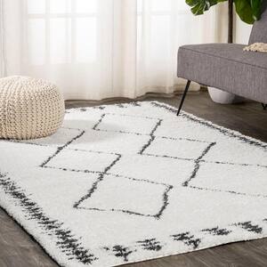 JONATHAN Y Catala Moroccan Diamond Shag White/Black 8 ft. x 10 ft. Area ...