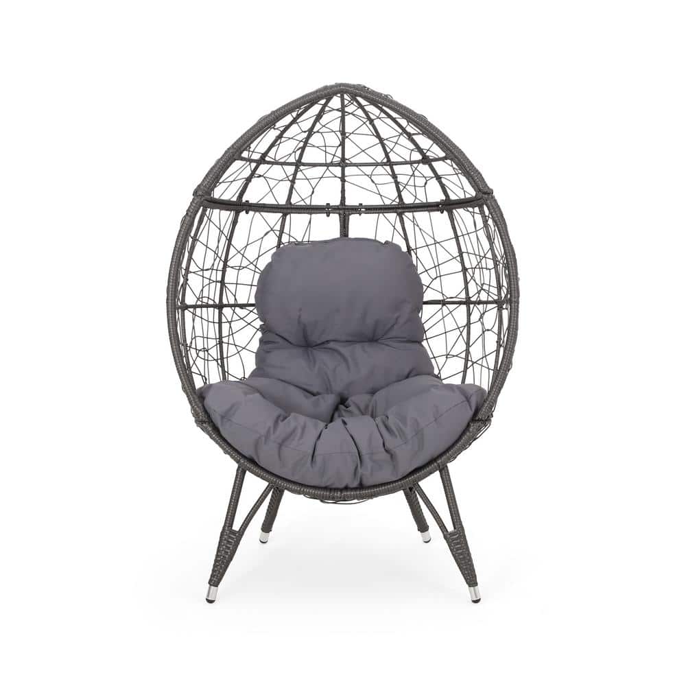 Gianni Iron Wicker Outdoor Teardrop Chair Couch with Gray Cushion