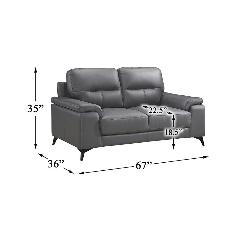 Contemporary Gray Faux Leather Loveseat with Black Metal Legs