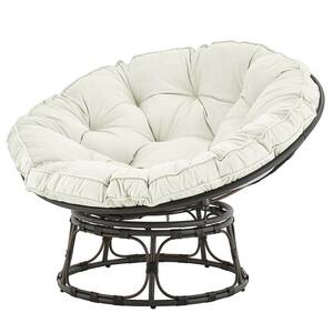 39 in. Cream Moon Papasan Chair w/ Tufted Pillow Cushion Round Steel Frame PE Wicker Stand