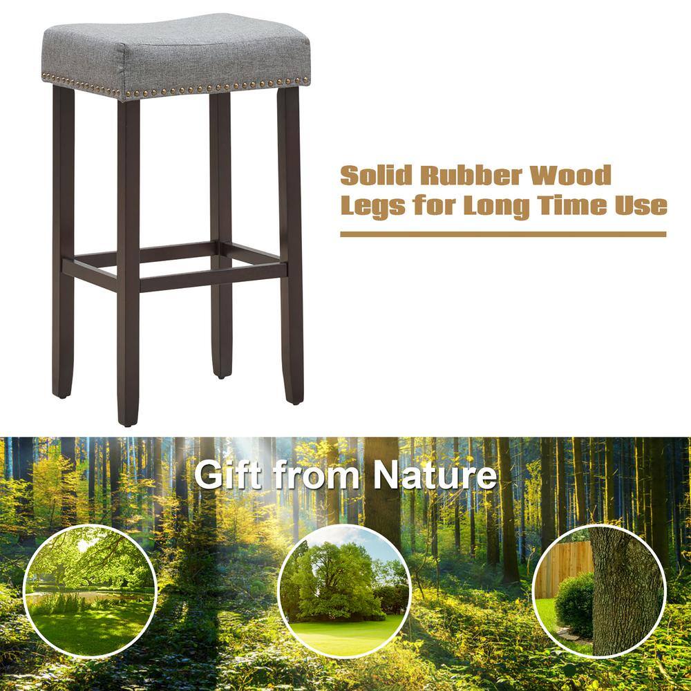 Gray 29'' Backless Saddle Wood Bar Stools Set of 4