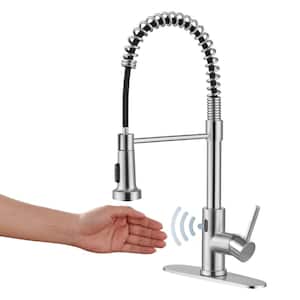 Single Handle Pull Down Sprayer Kitchen Faucet with Touchless Sensor, Deckplate Included in Brushed Nickel