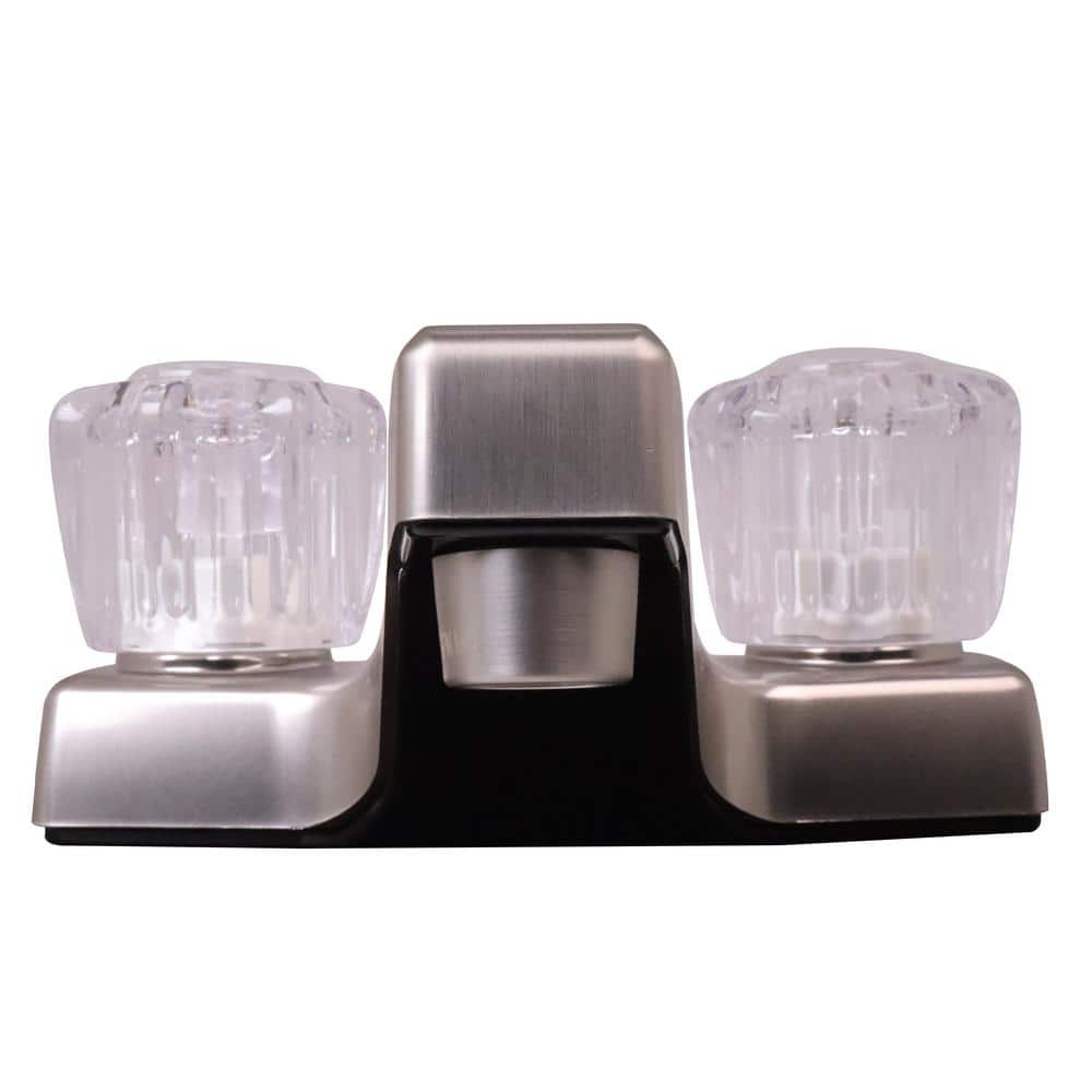 Satin Nickel 4" Dual-Handle Acrylic Centerset Bathroom Faucet