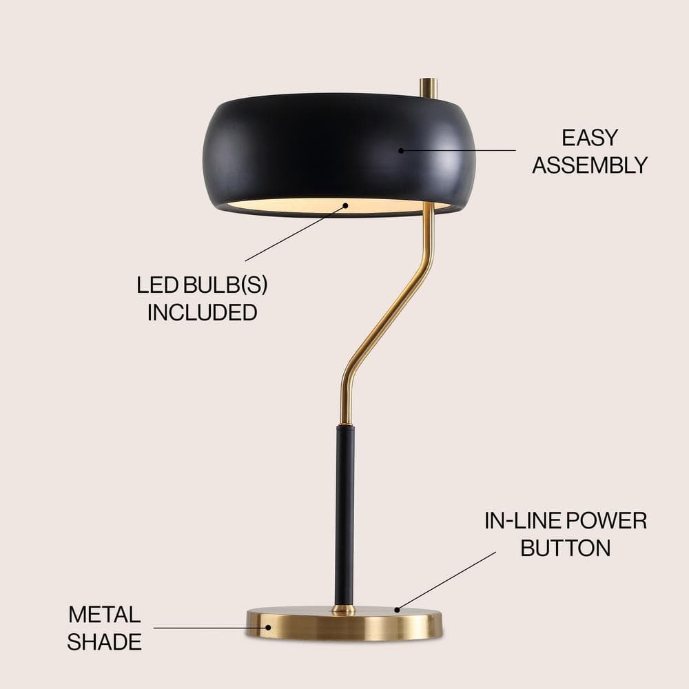 22.5" Black and Brass Gold Metal Desk Lamp with LED Bulb