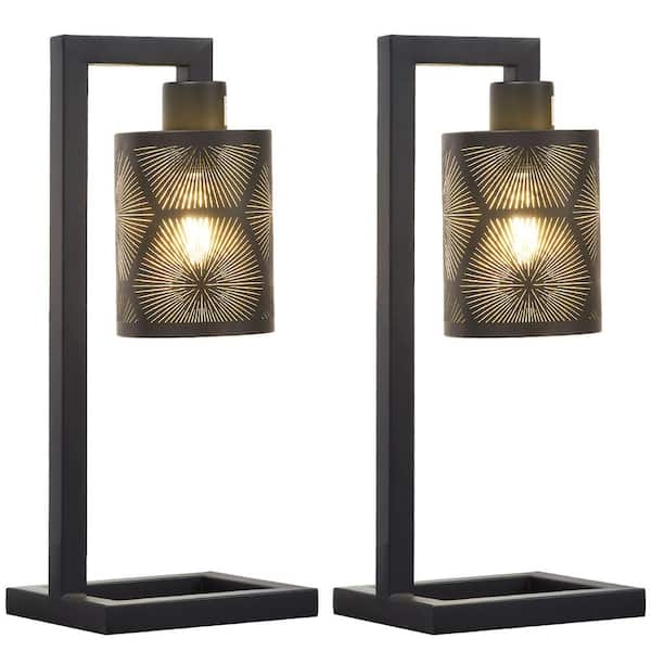 Unbranded Modern 15.7 in. H Black Industrial Black Metal Table Lamp Setwith In-line Switch and Unique Shade (Set of 2)