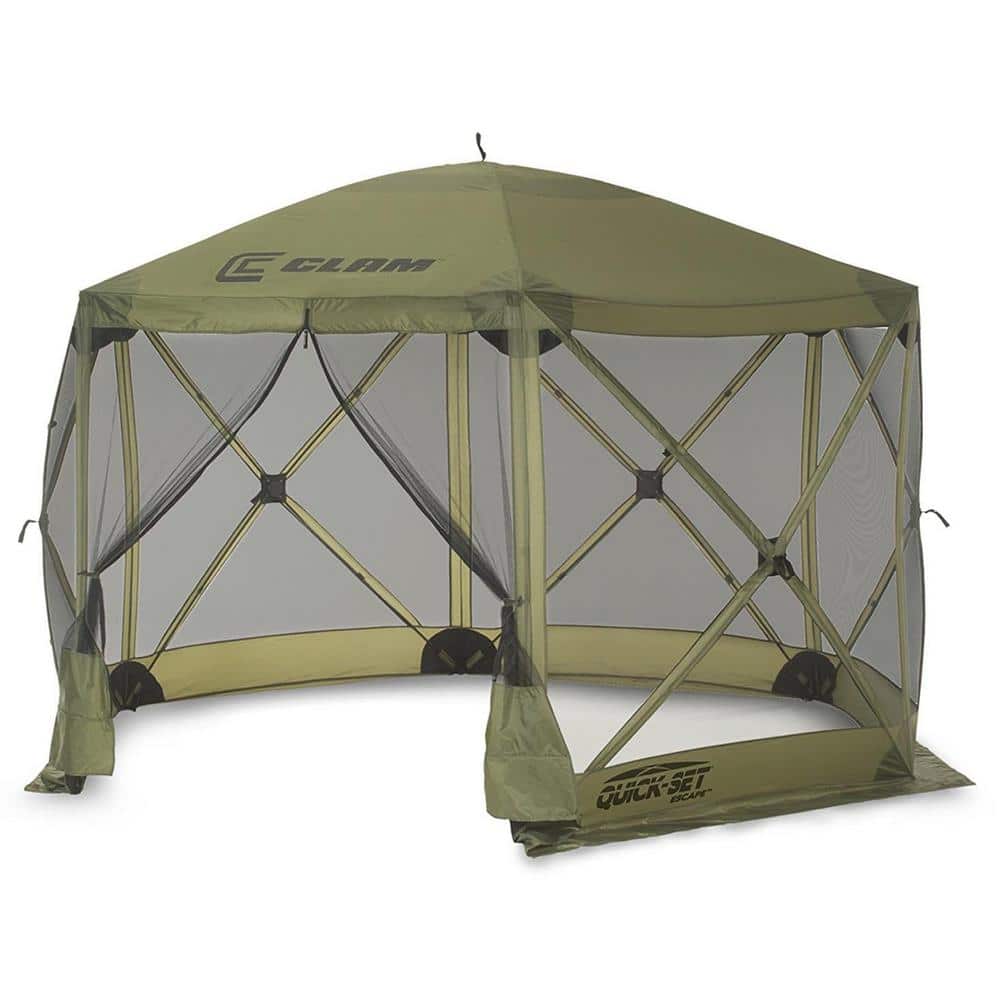 Clam 8-Person Poly-Oxford Fabric Quick-Set Escape Portable Outdoor Gazebo Canopy Tent and 6 Wind Panels, in Green -  113924