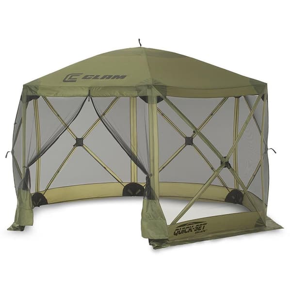 Clam 8-Person Poly-Oxford Fabric Quick-Set Escape Portable Outdoor Gazebo Canopy Tent and 6 Wind Panels, in Green