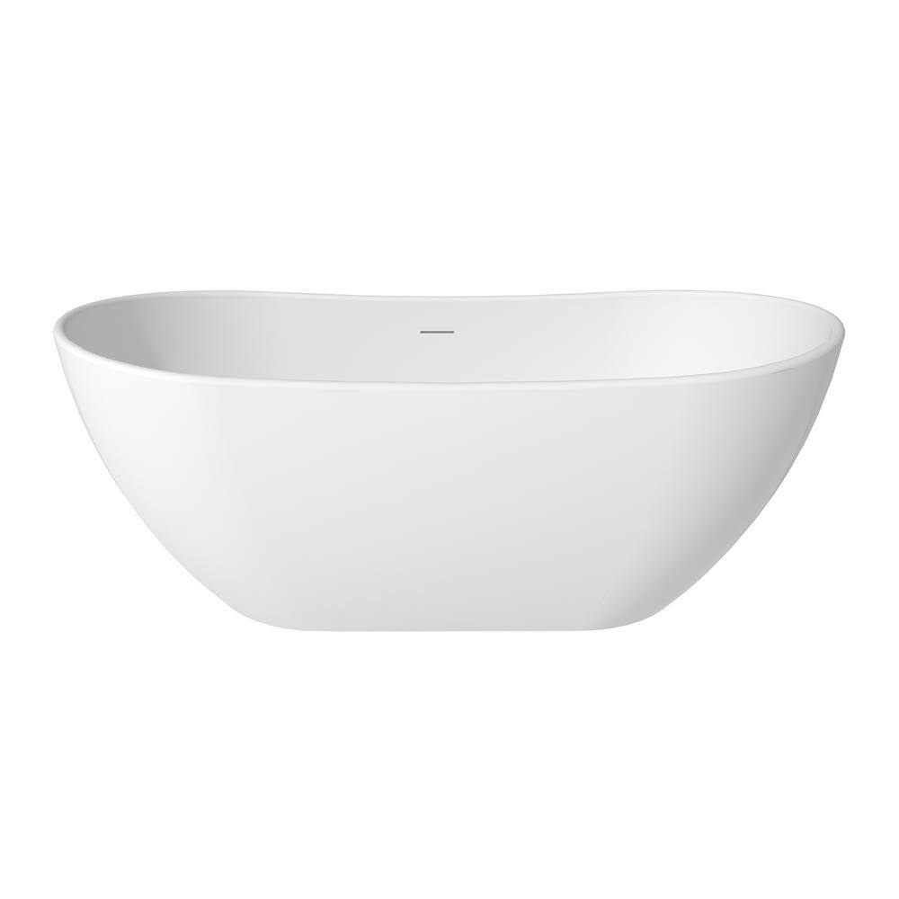 65'' White Solid Surface Freestanding Soaking Bathtub