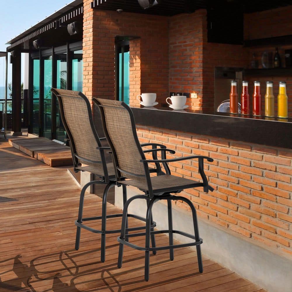 Outdoor Bar Stools with Armrests Bar Height Patio Chairs with Steel ...