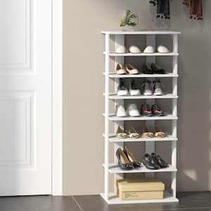 7-Tier 43.5 in. H 14-Pair White Double Rows Shoe Rack Vertical Wooden Shoe Storage Organizer Rustic Patented