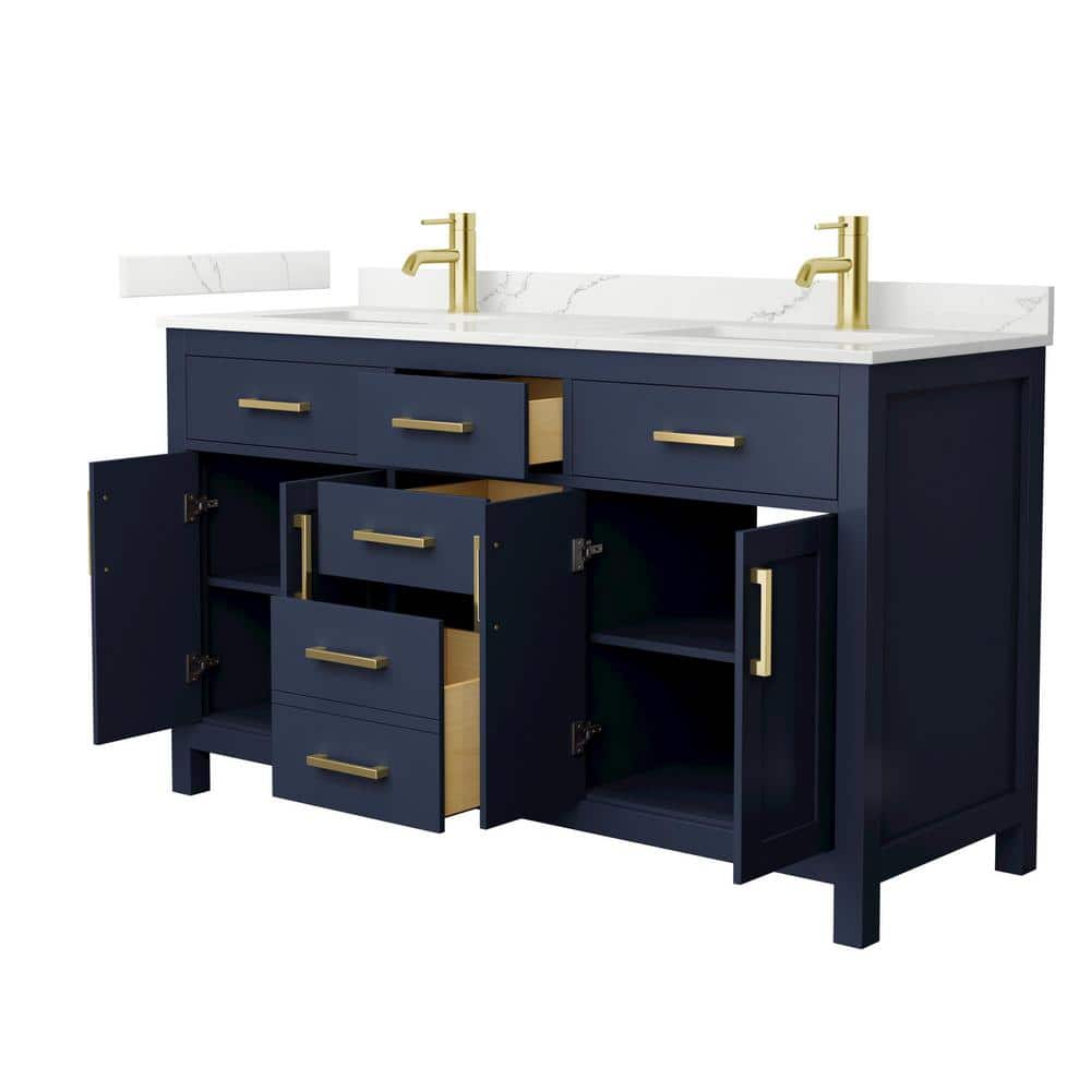 Beckett 60" Dark Blue Wood Double Vanity with Quartz Top