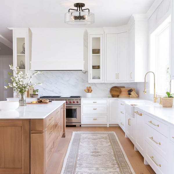 Modern Oil Rubbed Bronze Drum 12 in. 4-Light Semi-Flush Mount Ceiling Light with Seeded Glass Shade